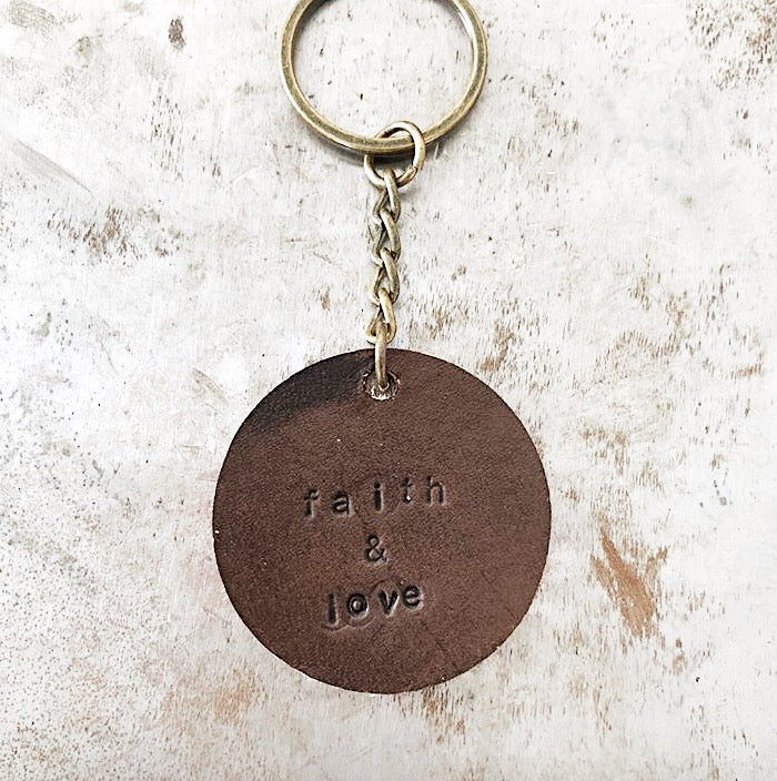 Personalized Leather Circle Keychain